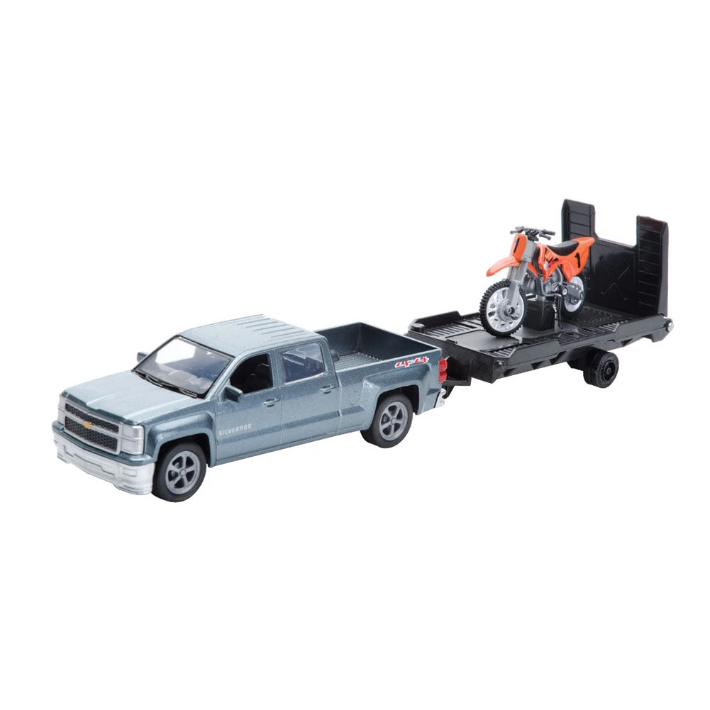 New Ray Die-Cast Chevy Truck With Trailer And Orange Bike 1:43 Scale #19535A